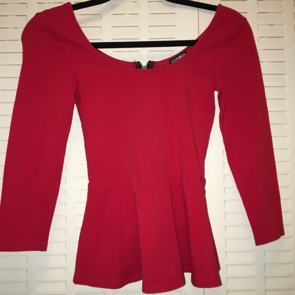Express Red Replum 3/4 sleeve top